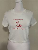 wild fable White Crop Tee with Red Cherry Graphic Photo 0