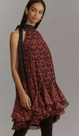 By Anthropologie Tie-Neck Halter Ruffled floral print Mini Dress size small Photo 0