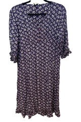 April Cornell Vintage Purple Floral Rayon Midi Dress Ruffle Sleeve V-Neck Large Photo 0