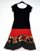 Vintage 90s Joseph Ribkoff Dress Size 6 Black Red Floral Polka Dot Tiered Midi Photo 0