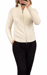Lord & Taylor Washable 2-Ply Cashmere Full Zip Sweater Petite M Cream Photo 0