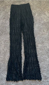 PrettyLittleThing Black Textured Flare Trousers Photo 0