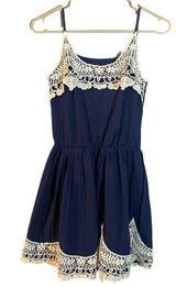 Navy Blue & Lace Embroidered Applique Sleeveless Fit & Flare Dress Women Sz S Photo 0