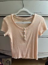 Me To We PacSun Yellow Striped Top Cinch Lettuce Edge XS Photo 0
