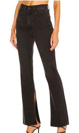 PISTOLA Alexa High Rise Flare Jeans 28" Black Split Hem Goth Grunge Minimalist Photo 0