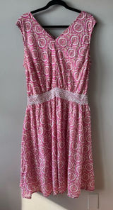 Roller Rabbit Women’s Pink Silk and Cotton Émane‎ Rose Medallions Dress Size XL Photo 0