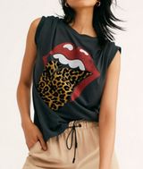 Daydreamer Stones Flocked Leopard Tongue Cutoff Muscle Tank Top Gray Medium Photo 0