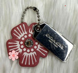 1.5" COACH Silver Tea Rose Flower Floral Bag Charm Hang Tag Photo 0