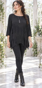 Ali Miles Black Fringe Blouse large whimsygoth western bohemian hippy festival Photo 0