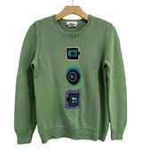 Julianne Vintage Green Art To Wear Sweater Crewneck‎ Graphic Knit Boho Sz M Photo 0