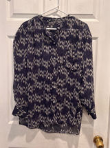 Zara Women Purple Geometric Ikat Print Sheer Chiffon Button‎ Up Blouse Large Photo 0