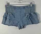 Free People Ruffle Chambray Denim Shorts Smocked Waist XS 100% Cotton Photo 0
