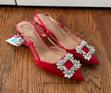 a new day Red Pointed Slingback Heels with Crystal Buckle Size 7.5 New Photo 0
