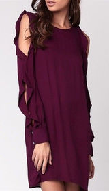 YYoung Fabulous and Broke Kaitlin Ruffle Cold Shoulder Cutouts Dress Plum Size L Photo 0
