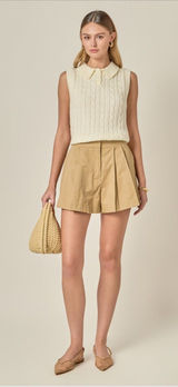 English Factory Tuck Detailed Shorts Size Medium Beige High Waist Pleated Photo 0