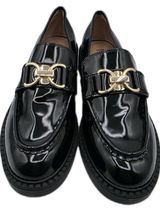 Womens Platform Patent Loafers Slip On Shoes Size 9.5 Black Gold Accents INC NEW Photo 0