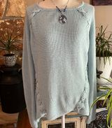 Ana Crewneck Sweater Criss-Cross Sleeve Detail Size XL Light Blue Photo 0