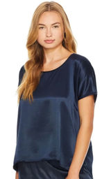 PJ Harlow Roxxy Satin Lounge Top Women Small Navy Blue Pajamas Silky Loungewear Photo 0