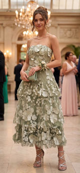 Fairy Floral Fantasy Midi Dress 2 Corsette Back Dusty Sage Embroidery Tulle Photo 0
