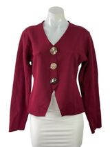Fashion Womens Red V-neck Oversized Buttons Long Sleeve Cardigan Sweater Size M Photo 0