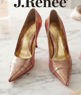 J. Renee Bolero Pumps 7.5 Womens Gold Red Metallic Snakeskin Pointed Toe Heels Photo 0