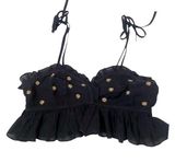 Free People NWT Black Ruffled Embellished Boho Crop Top Sz XS Spring Break Photo 0