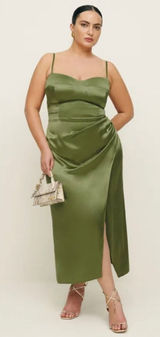 reformation Marguerite Silk Dress leaf green size 14 UB Photo 0