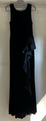 Jessica Howard Black Velvet Evening Gown Sz 8 Ruffle Detail Long‎ Formal Dress Photo 0