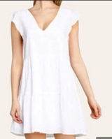 Abercrombie & Fitch‎ White Tiered Mini Dress Small V-Neck Flutter Sleeve Pockets Photo 0