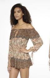 Free People So Divine Romper Apricot Paisley Boho Cold Shoulder SP Photo 0