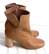 Jeffrey Campbell Brown Leather Wooden Curved Heel Ankle Boots Booties Women 7M Photo 0