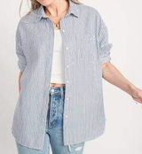 Old Navy M Oversized Striped Boyfriend Shirt Cotton Long Sleeve Button Down Top Photo 0