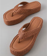 American Eagle Women Brown Woven Raffia Platform Flip Flop Sandals Size 9 Photo 0