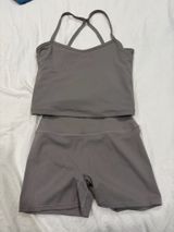 Tan Open Back Workout Set Gray Size L Photo 0
