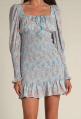 CISTAR Long Sleeve‎ Floral Smocked Waist Mini Dress Photo 0