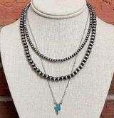 Turquoise Lightning Bolt and Navajo Style Pearl Necklace Photo 0