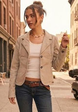 Y2K Unionbay Tan Corduroy Stretch Blazer Jacket Womens Large Button Front Beige Photo 0