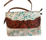 Myra Bag Turquoise-Speckled Cowhide Crossbody with Tooled Leather Trim Photo 0