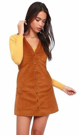 Free People Rolling Thunder Corduroy Mini Dress in Cinnamon Brown Womens S Photo 0