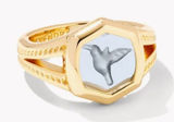 Kendra Scott Davie Intaglio Statement Ring in Light Sky Blue Glass Hummingbird Photo 0