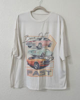Vintage Style Burn Out '99 Fast Muscle Car Graphic Tee White Oversized T-Shirt Photo 0