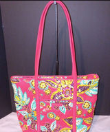 Vera Bradley Tote Bag Women Large Red Multi Floral Quilted Shoulder Handbag Photo 0