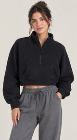 Black Half-Zip Funnel Neck Cropped Sweatshirt with Thumbholes size 8 or M Photo 0