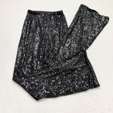 White Fox Sequin Flare Pants‎ Womens Sz S Black Sparkly Wide Leg Party Polyester Photo 0