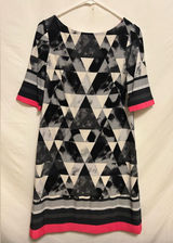 ELIZA J‎ Shift Dress Black Ivory Pink Geometric Short Sleeve Size 8 Photo 0
