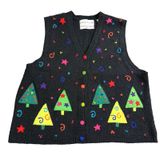 Vintage 2000 Christmas Sweater‎ Vest Womens Medium Trees Black Marisa Christina Photo 0