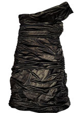 Fredericks of Hollywood Womens Small Black Gold One Shoulder Ruched Mini Dress Photo 0