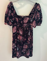 Urban Outfitters Floral Velvet Mini Dress Purple Black Puff Sleeve Smocked Small Photo 0