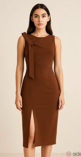 Calvin Klein Brown Bow Shoulder Midi Dress Size 2 Photo 0