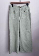Zara Wide Leg Cropped Jeans Gold Button Front Pockets in Mint Green 4 Photo 0